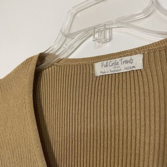 Full Circle trends double tie front ribbed cardigan tan brown size medium - Picture 4 of 4
